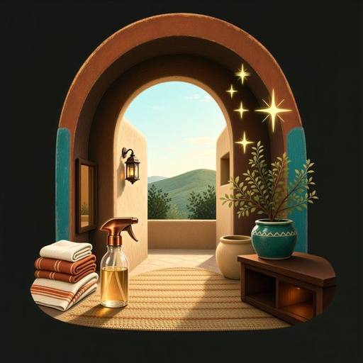 Cleaning service illustration, Santa Fe style