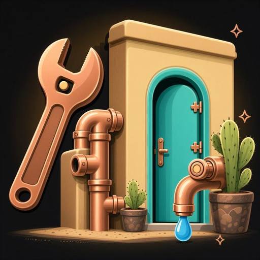 Plumbing service illustration, Santa Fe style