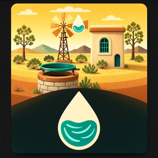 Water, Wells & Septic service illustration, Santa Fe style