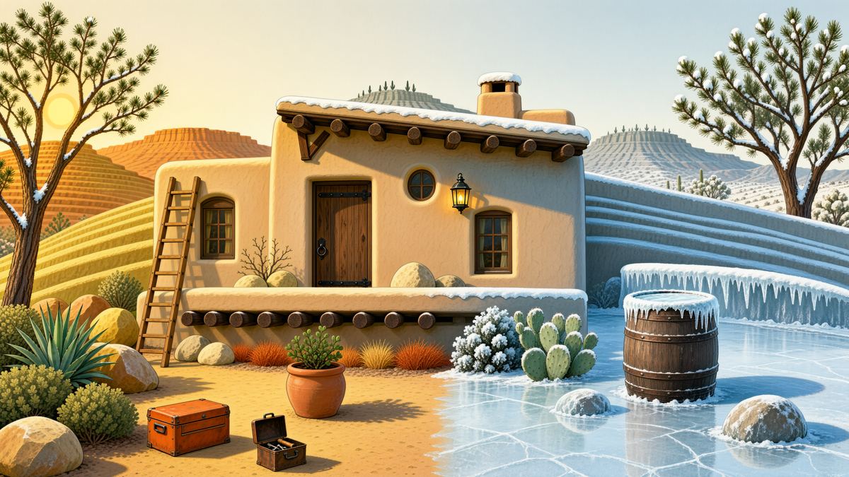 An adobe home through Santa Fe seasons